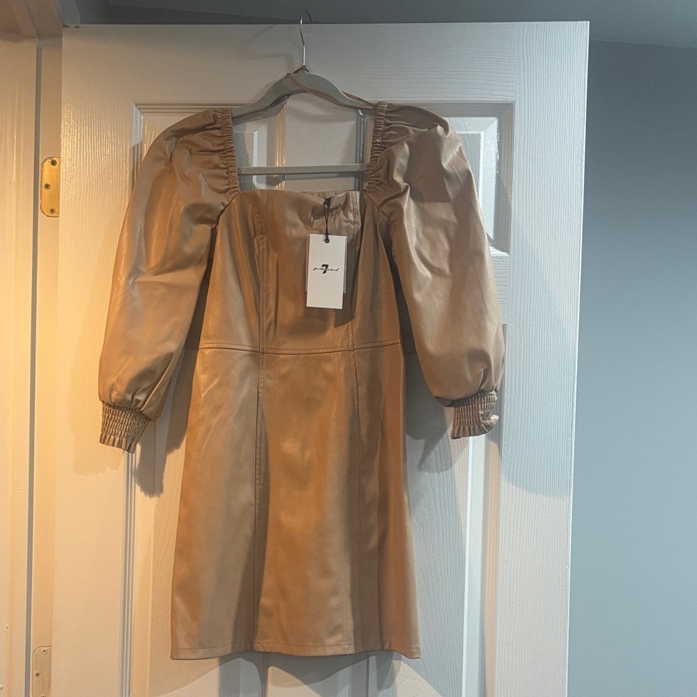 7 For All Mankind Faux Leather Puff Sleeve Dress XS NWT